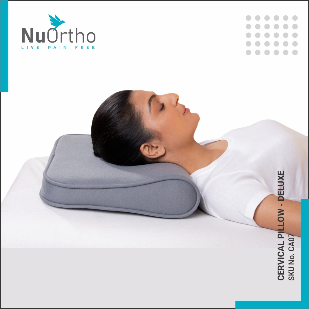 SKU:CA07 - Cervical Pillow - Deluxe- Grey Fabric - Image 2